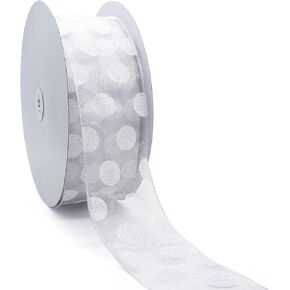 CT CRAFT LLC أورجانزا مع شريط سلكي بنقاط فضية لامعة - 2.5 بوصة × 50 ياردة لعيد الميلاد، الزفاف، ديكور المنزل، تغليف الهدايا، صناعة القوس، إكليل الزهور، الحرف اليدوية in Kuwait