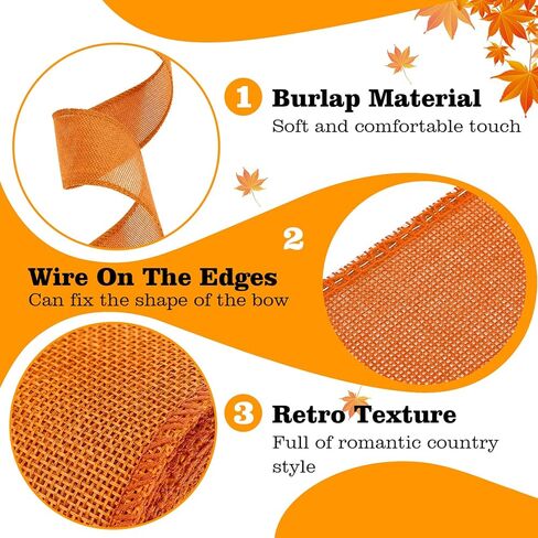 5 Colors Wreath Burlap Ribbon - Total 27 Yards Thanksgiving Day Autumn Wired Edge Ribbon for Gift Wrapping Bows Rustic Crafts Supplies Weddings Holiday Fall Decorations - 2.4in Wide in Kuwait