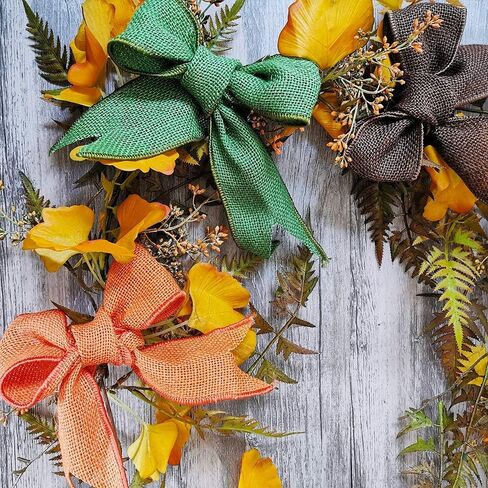 5 Colors Wreath Burlap Ribbon - Total 27 Yards Thanksgiving Day Autumn Wired Edge Ribbon for Gift Wrapping Bows Rustic Crafts Supplies Weddings Holiday Fall Decorations - 2.4in Wide in Kuwait