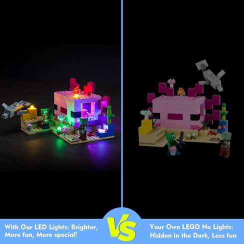 مجموعة مصابيح LED من لوكولي لليغو ذا اكسولوتل هاوس 21247، مجموعة اضاءة ماين كرافت متوافقة مع ليغو 21247 (بدون موديل ليغو)، مصابيح ديكور يمكنك تركيبها بنفسك لمكعبات بناء ليغو in Kuwait