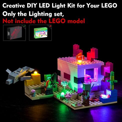 مجموعة مصابيح LED من لوكولي لليغو ذا اكسولوتل هاوس 21247، مجموعة اضاءة ماين كرافت متوافقة مع ليغو 21247 (بدون موديل ليغو)، مصابيح ديكور يمكنك تركيبها بنفسك لمكعبات بناء ليغو in Kuwait