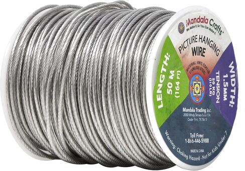 Mandala Crafts Heavy Duty Picture Hanging Wire from Coated Stainless Steel for Pictures, Mirrors, Frames, Art; 1.5mm, 164 FT 110 LB in Saudi Arabia