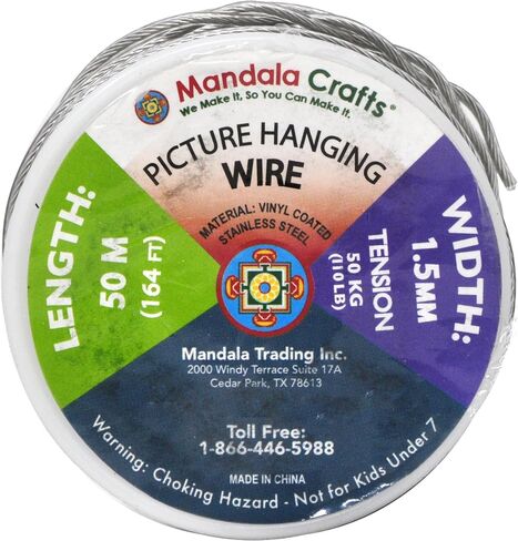 Mandala Crafts Heavy Duty Picture Hanging Wire from Coated Stainless Steel for Pictures, Mirrors, Frames, Art; 1.5mm, 164 FT 110 LB in Saudi Arabia