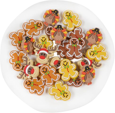 25 قطعة من الخرز البؤري السيليكوني لعيد الميلاد لأحرف الأقلام، خرز بؤري سيليكون مختلط لعيد الميلاد من السيليكون البني لصنع سوار وقلادة سلسلة مفاتيح in Kuwait