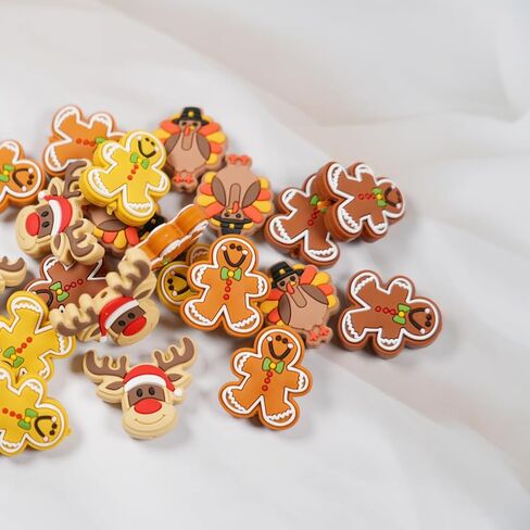 25 قطعة من الخرز البؤري السيليكوني لعيد الميلاد لأحرف الأقلام، خرز بؤري سيليكون مختلط لعيد الميلاد من السيليكون البني لصنع سوار وقلادة سلسلة مفاتيح in Kuwait