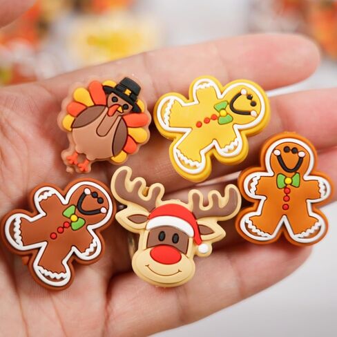 25 قطعة من الخرز البؤري السيليكوني لعيد الميلاد لأحرف الأقلام، خرز بؤري سيليكون مختلط لعيد الميلاد من السيليكون البني لصنع سوار وقلادة سلسلة مفاتيح in Kuwait