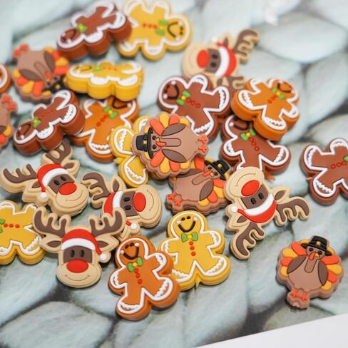 25 قطعة من الخرز البؤري السيليكوني لعيد الميلاد لأحرف الأقلام، خرز بؤري سيليكون مختلط لعيد الميلاد من السيليكون البني لصنع سوار وقلادة سلسلة مفاتيح in Kuwait