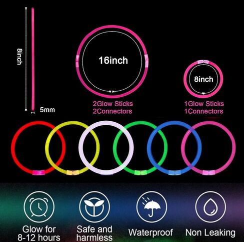 150 PCS Glow Sticks Bracelets Necklaces 8" Glowstickswith Connectors Bulk Glow in The Dark Party Supplies Light Up Neon Party Favor for Halloween Chirstmas NewYear St.Patrick's Day Birthday in Kuwait