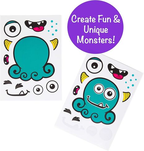 24 ملصقًا لـ Make A Monster للأطفال - هدايا ومستلزمات حفلات أعياد الميلاد بطابع Monster - مشروع حرفي ممتع للأطفال بعمر 3 سنوات فما فوق - اسمح لأطفالك بالإبداع وتصميم ملصقات الوحوش المفضلة لديهم in Kuwait
