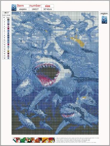 DCIDBEI حجر الراين الماس اللوحة ، DIY 5D الماس الطلاء بواسطة الرقم عدة لطيف القرش حجر الراين التطريز الصليب مجموعات الإمداد الفنون الحرفية قماش ديكور الحائط ملصقات ديكور المنزل 12x16 بوصة in Kuwait