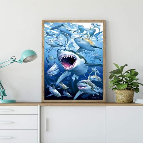 DCIDBEI حجر الراين الماس اللوحة ، DIY 5D الماس الطلاء بواسطة الرقم عدة لطيف القرش حجر الراين التطريز الصليب مجموعات الإمداد الفنون الحرفية قماش ديكور الحائط ملصقات ديكور المنزل 12x16 بوصة in Kuwait