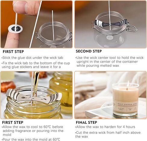 100pcs 6inch Candle Wicks Candle Wick with 1 Candle Wick Holder and 100dots Candle Stickers for Candle Making Pre-Waxed Candle Making Supplies in Kuwait