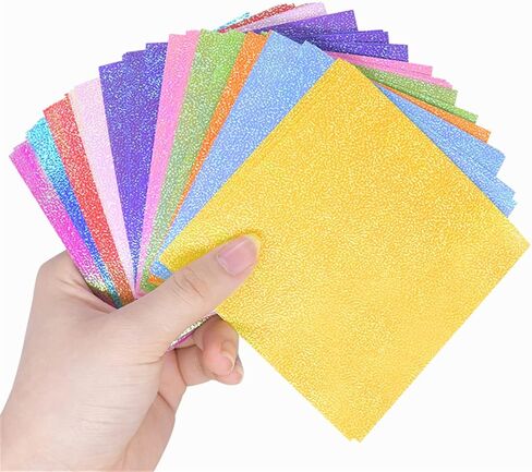 Origami Paper，50pcs Single Glitter Folding Solid Color Papers For Kids Handmade DIY Scrapbooking Glitter Cardstock Paper Sparkle Card Stock Thick Shinny Craft Pape for Card Making in Saudi Arabia