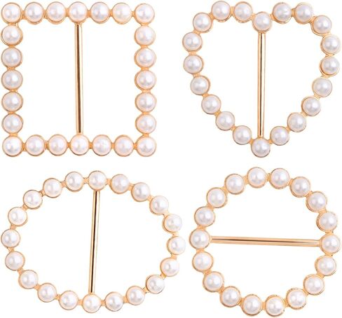 8 قطع 4 انماط معدنية تي شيرت وشاح مشبك حلقة دائرية مربعة بيضاوية على شكل قلب مشبك حلقة مشبك مع اللؤلؤ للملابس والخواتم وحامل التفاف الحفلات التنكرية وزوايا الملابس in Kuwait