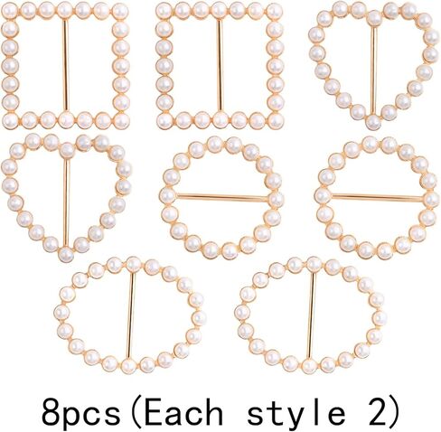 8 قطع 4 انماط معدنية تي شيرت وشاح مشبك حلقة دائرية مربعة بيضاوية على شكل قلب مشبك حلقة مشبك مع اللؤلؤ للملابس والخواتم وحامل التفاف الحفلات التنكرية وزوايا الملابس in Kuwait