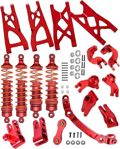 Rcarmumb Upgrades Part for 1/10 ARRMA Granite 4x4 3S Blx & Mega 550,Senton 4x4 3S Blx & Mega 550,Alloy Front Rear Shocks & Steering Set &Suspension Arms & Steering Blocks Caster Blocks C-Hubs Stub,Red in Saudi Arabia