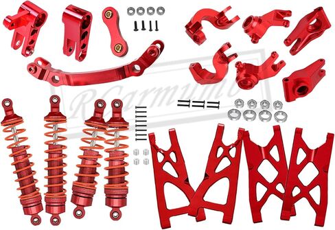 Rcarmumb Upgrades Part for 1/10 ARRMA Granite 4x4 3S Blx & Mega 550,Senton 4x4 3S Blx & Mega 550,Alloy Front Rear Shocks & Steering Set &Suspension Arms & Steering Blocks Caster Blocks C-Hubs Stub,Red in Saudi Arabia