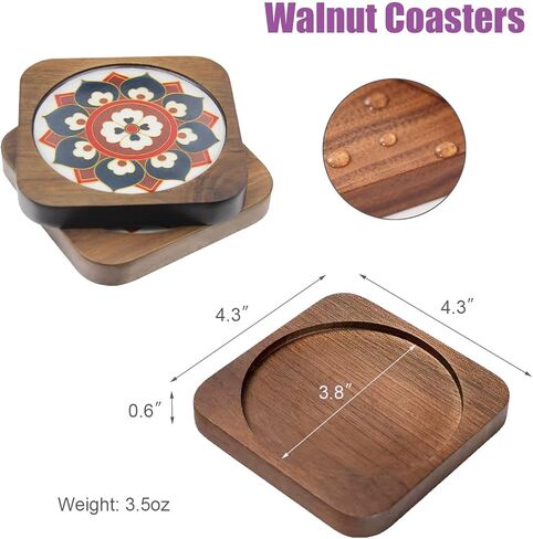 Blauwhim Crafts Coasters Filigree Enamel Folk Art Painting DIY Wood Walnut Coaster for Drinks 2PCS DIY Kit for Adults Teens Elderly Handmade Home Decor Gifts for Families and Friends (Floral) in Kuwait