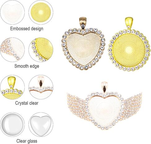 مجموعة قلادة على شكل قلب مكونة من 72 قطعة من حجر الراين من Aulufft، 24 صينية قلادة على شكل قلب دائري ملون يمكنك صنعها بنفسك مع 24 سلسلة مشبك على شكل جراد البحر و24 كبوشن زجاجية لصنع الحرف اليدوية in Kuwait