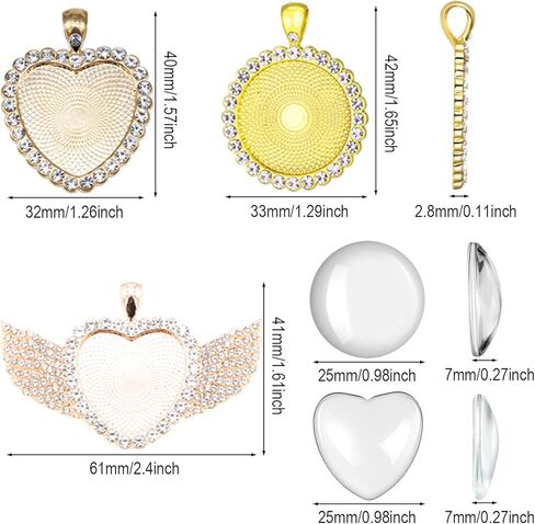 مجموعة قلادة على شكل قلب مكونة من 72 قطعة من حجر الراين من Aulufft، 24 صينية قلادة على شكل قلب دائري ملون يمكنك صنعها بنفسك مع 24 سلسلة مشبك على شكل جراد البحر و24 كبوشن زجاجية لصنع الحرف اليدوية in Kuwait