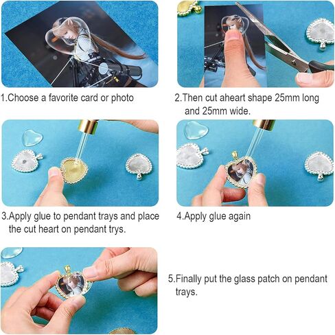 مجموعة قلادة على شكل قلب مكونة من 72 قطعة من حجر الراين من Aulufft، 24 صينية قلادة على شكل قلب دائري ملون يمكنك صنعها بنفسك مع 24 سلسلة مشبك على شكل جراد البحر و24 كبوشن زجاجية لصنع الحرف اليدوية in Kuwait