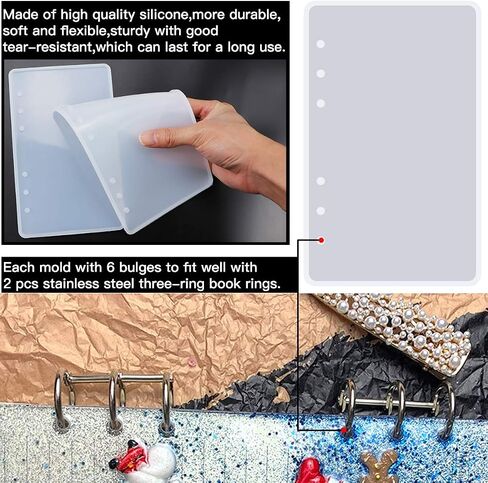 8 PCS Full-Featured Notebook Resin Casting Molds Kit,Include 2 PCS A6 Silicone Molds for Resin Book Cover, 4 Pcs Three-Ring Book Binder Rings,2 Pack Refill Paper,Perfect Kit for DIY Epoxy Resin in Kuwait