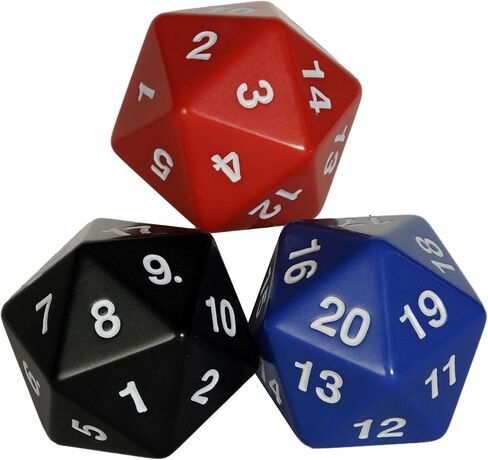 Jumbo DICE 55mm D20 Set _ 1 Black & 1 Red & 1 Blue, with 3 Velveteen Matching- Color Drawstring Pouches, Bundled Items in Kuwait