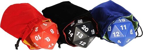 Jumbo DICE 55mm D20 Set _ 1 Black & 1 Red & 1 Blue, with 3 Velveteen Matching- Color Drawstring Pouches, Bundled Items in Kuwait