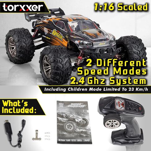 شاحنة TORXXER بدون فرش بمقياس 1:16 - سيارة RC عالية السرعة من فئة هواية، تصل إلى 33 ميلاً في الساعة - الدفع الرباعي للطرق الوعرة للقبضة على أي تضاريس - جاهزة لتشغيل شاحنة الكأس المقاومة للماء (أخضر) in Saudi Arabia