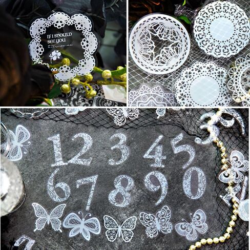 Vilikya 110pcs White Lace Stickers for Scrapbooking Supplies, Transparent PET Doilies Butterfly Stickers for Journaling Embellishment, Vintage Flower Lace Scrapbook Paper for Junk Journal Kit in Kuwait