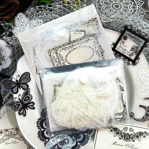Vilikya 110pcs White Lace Stickers for Scrapbooking Supplies, Transparent PET Doilies Butterfly Stickers for Journaling Embellishment, Vintage Flower Lace Scrapbook Paper for Junk Journal Kit in Kuwait
