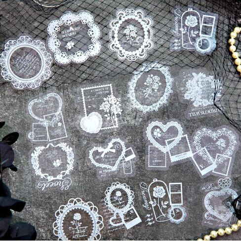 Vilikya 110pcs White Lace Stickers for Scrapbooking Supplies, Transparent PET Doilies Butterfly Stickers for Journaling Embellishment, Vintage Flower Lace Scrapbook Paper for Junk Journal Kit in Kuwait