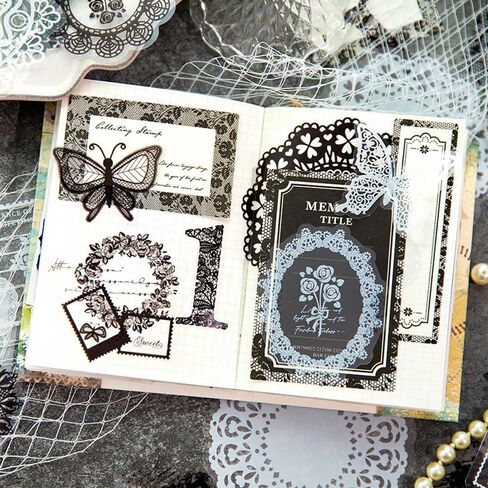 Vilikya 110pcs White Lace Stickers for Scrapbooking Supplies, Transparent PET Doilies Butterfly Stickers for Journaling Embellishment, Vintage Flower Lace Scrapbook Paper for Junk Journal Kit in Kuwait