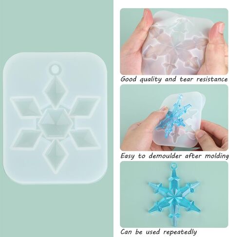 10 Pieces Christmas Snowflake Resin Molds with 50m Nylon Rope, Christmas Silicone Mold DIY Resin Casting Mould for Christmas Decorations and Xmas Crafts Necklace Earrings Pendants in Saudi Arabia