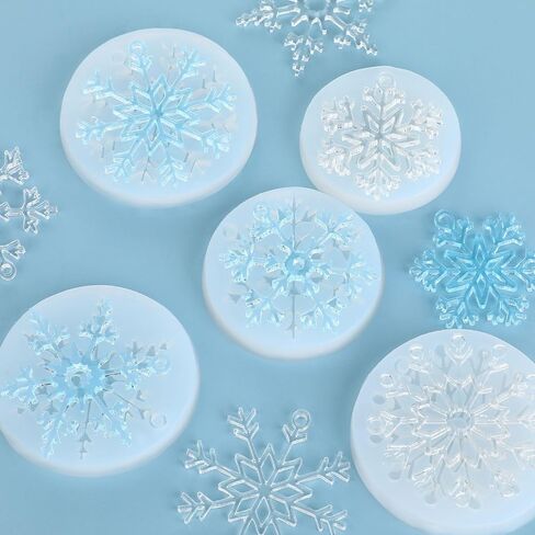 10 Pieces Christmas Snowflake Resin Molds with 50m Nylon Rope, Christmas Silicone Mold DIY Resin Casting Mould for Christmas Decorations and Xmas Crafts Necklace Earrings Pendants in Saudi Arabia