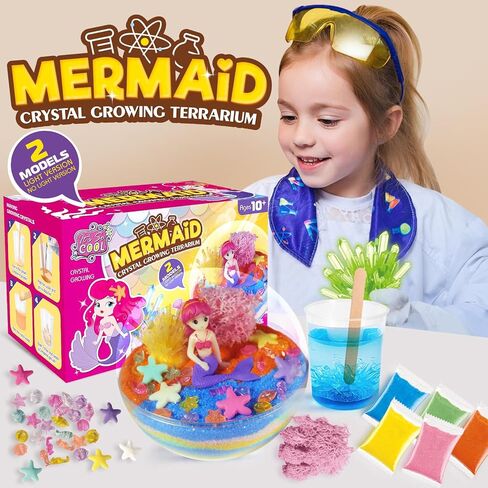 Mermaid Crystal Growing Terrarium Kit for Girls,DIY Arts & Crafts Mermaid Toys Christmas Birthday Gifts for Kids Ages 6 7 8 9 10 Years Old in Kuwait