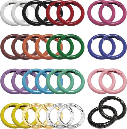 Bumnay 32Pcs Spring O Rings Snap Clip, 16 Colors Zinc Alloy O Rings Round Carabiner Keyring Spring Buckles for Handbag Purse Key Chains Pet Leash DIY (1Inch OD, 0.7Inch ID) in Kuwait