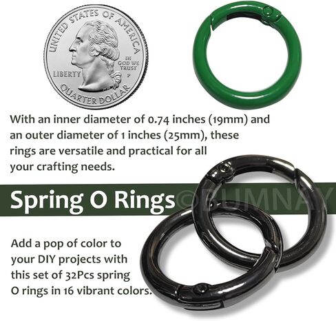 Bumnay 32Pcs Spring O Rings Snap Clip, 16 Colors Zinc Alloy O Rings Round Carabiner Keyring Spring Buckles for Handbag Purse Key Chains Pet Leash DIY (1Inch OD, 0.7Inch ID) in Kuwait