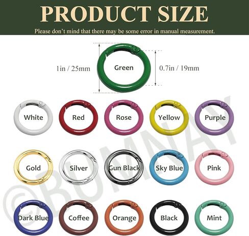 Bumnay 32Pcs Spring O Rings Snap Clip, 16 Colors Zinc Alloy O Rings Round Carabiner Keyring Spring Buckles for Handbag Purse Key Chains Pet Leash DIY (1Inch OD, 0.7Inch ID) in Kuwait