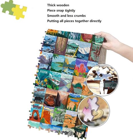 أحجية المتنزهات الوطنية الخشبية للبالغين 1000 قطعة - جميع ملصقات ألغاز المتنزهات الوطنية البالغ عددها 64 تتضمن يلوستون، يوسمايت، كولورادو/جراند كانيون، نهر جليدي/صهيون/عتيق/أكاديا، يتضمن ملصق كبير in Kuwait