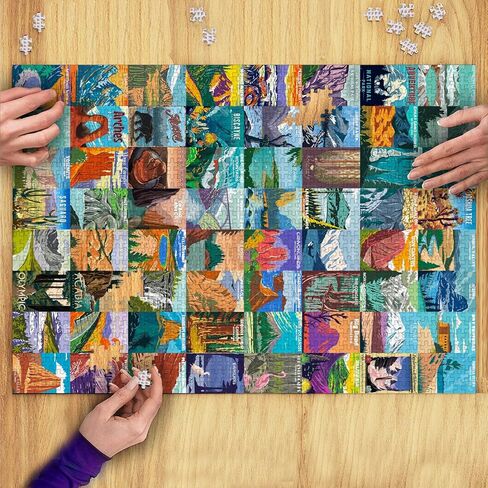 أحجية المتنزهات الوطنية الخشبية للبالغين 1000 قطعة - جميع ملصقات ألغاز المتنزهات الوطنية البالغ عددها 64 تتضمن يلوستون، يوسمايت، كولورادو/جراند كانيون، نهر جليدي/صهيون/عتيق/أكاديا، يتضمن ملصق كبير in Kuwait