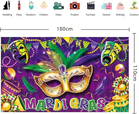 خلفية ماردي غرا، ديكورات حفلات ماردي غرا، لافتة ماردي غرا، دعامات تصوير خلفية للتصوير الفوتوغرافي في الكرنفال، ديكورات ماردي غرا للحفلات in Kuwait