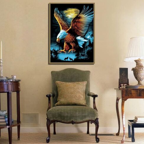 مجموعات الطلاء الماسي من BOHUAYI للبالغين، طلاء يدوي 5D بالأرقام للبالغين المبتدئين، لوحات فنية بنقاط ماسية كاملة الحفر لديكور المنزل الجداري 11.8 × 15.7 بوصة (نسر) in Kuwait