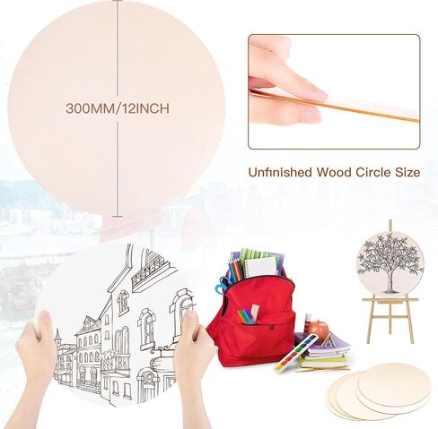 12 قطعة من الخشب المستدير، دوائر خشبية غير مكتملة جوكتوب مقاس 12 انش للحرف اليدوية، اقراص شرائح خشبية دائرية فارغة سميكة لحرق الخشب والطلاء وشماعات الباب وقواعد الاكواب وديكور المنزل in Kuwait