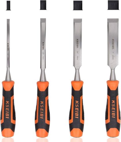 كسيبي مجموعة ازميل خشبية احترافية 312130، شفرات منغنيز كروم فاخرة لاعمال النجارة والنحت ومقابض ناعمة مع غطاء طرفي من الستيل من 4 قطع in Kuwait