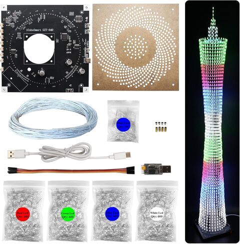 iCubeSmart Led Canton Tower Model DIY Electronic Kit, LED Cube Model Handmade Soldering Project Kit, 64 LED Circles, Height 1 Meter. (GZT-64) in Kuwait