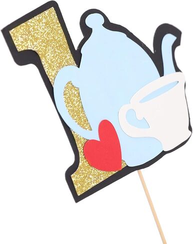 أعلى كعكة عيد الميلاد الأول - كعكة إبريق الشاي أليس مزينة بالأعلام، تزيين كعكة عيد الميلاد الأول لطفلة، تزيين طاولة الحلوى، دعائم الصور، مناسبة جدًا لحفلة عيد ميلاد لفتاة تبلغ من العمر عامًا واحدًا (Alice Teapot CakeTopper) in Kuwait