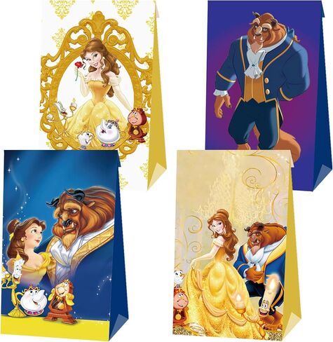 16 Pcs Beauty and The Beast Party Bags Princess Belle Party Favor Bag Beauty and The Beast Party Supplies,Double Sided Printing Gift Bags, Candy Bags for Beauty and The Beast Birthday Party Decoration in Kuwait