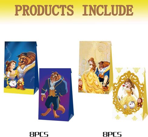 16 Pcs Beauty and The Beast Party Bags Princess Belle Party Favor Bag Beauty and The Beast Party Supplies,Double Sided Printing Gift Bags, Candy Bags for Beauty and The Beast Birthday Party Decoration in Kuwait