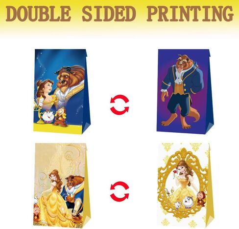 16 Pcs Beauty and The Beast Party Bags Princess Belle Party Favor Bag Beauty and The Beast Party Supplies,Double Sided Printing Gift Bags, Candy Bags for Beauty and The Beast Birthday Party Decoration in Kuwait